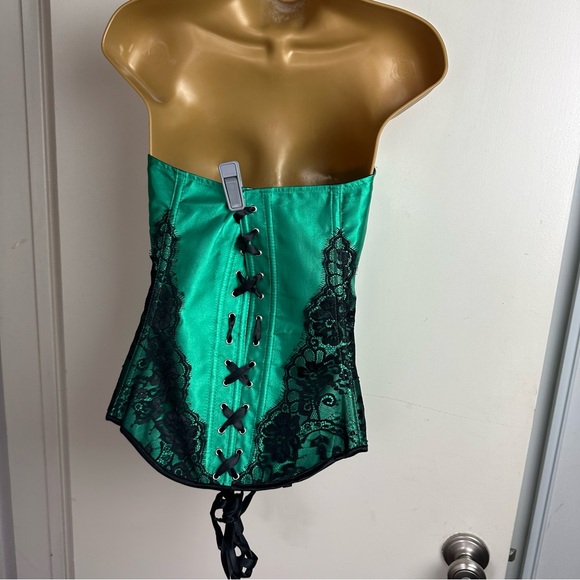 Horoscope X Dolls Kill Green Black Pulse Effect Denim Mini Skirt & Corset NWT M - Picture 9 of 16